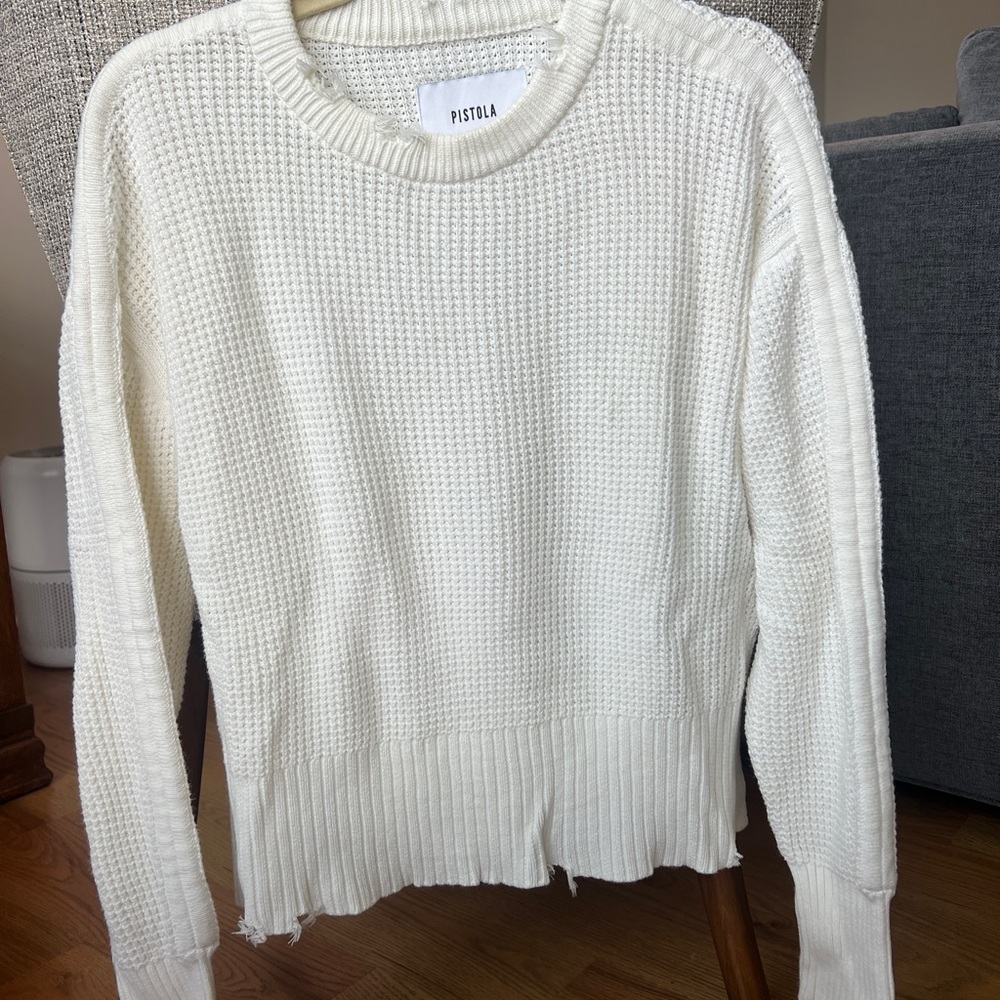 Pistola Distressed Cream Crew Neck Sweater with Textured Knit
